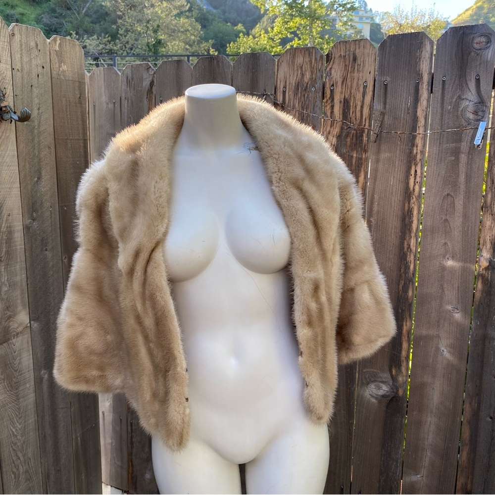50’s Vintage Tan blonde Mink Fur Stole with Pocket Satin Lined - Picture 7 of 15